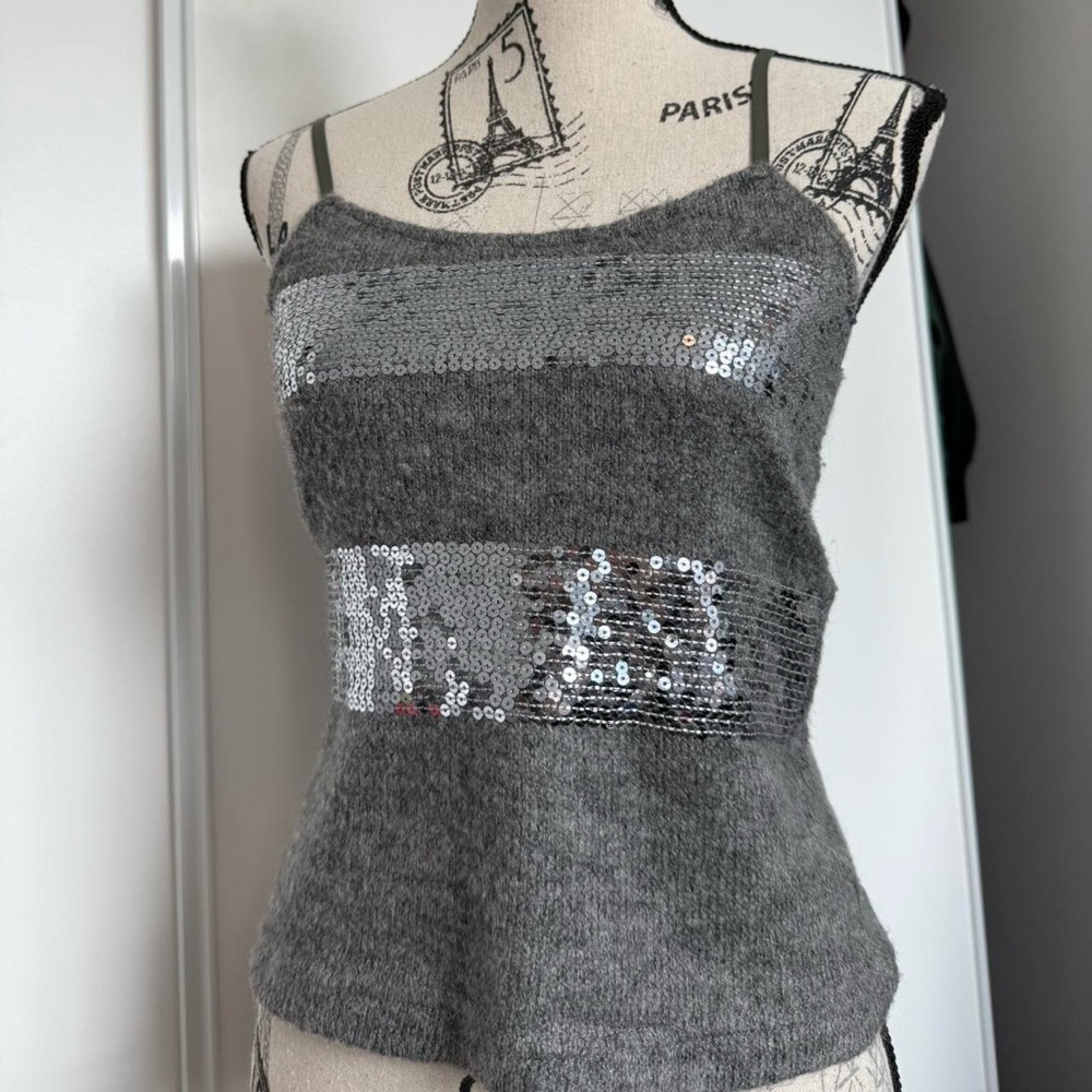 Y2K sequin knit grey tank top